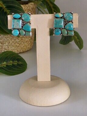 Sterling Silver & Turquoise Mosaic-Style Clip-On Earrings